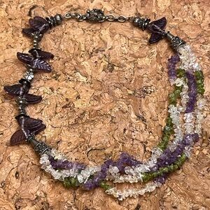 Purple and Green Artisan Necklace with Silver Accents